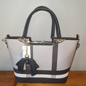 Gray Black Plaid Stripe Shoulder Carryall Tote Bag